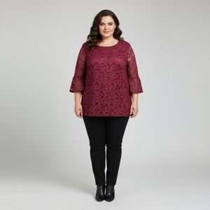 Plus Size 3x Maroon Blouse Fancy Holiday Bell Sleeve Sequin Shimmer Catherines